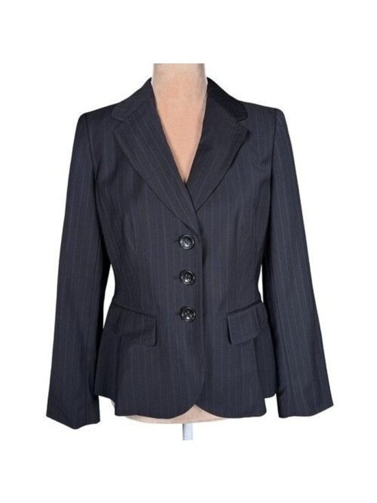 Ann Taylor Jackets & Blazers - Ann Taylor Women's 4P Petites Black Pinstripe Blazer Wool Blend  P0851